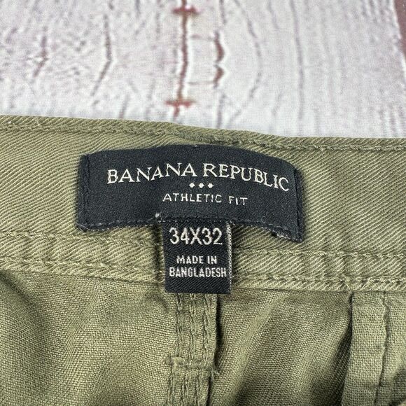 Banana Republic Athletic Fit Chino Pants Mens 34x32 (actual 36x27) Green Zip - Picture 4 of 10